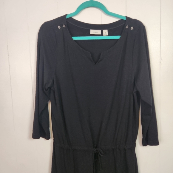 L.L. Bean Dress Womens Size Medium Black Stretch Jersey Knit 3/4 Sleeves V-Neck - Picture 2 of 12